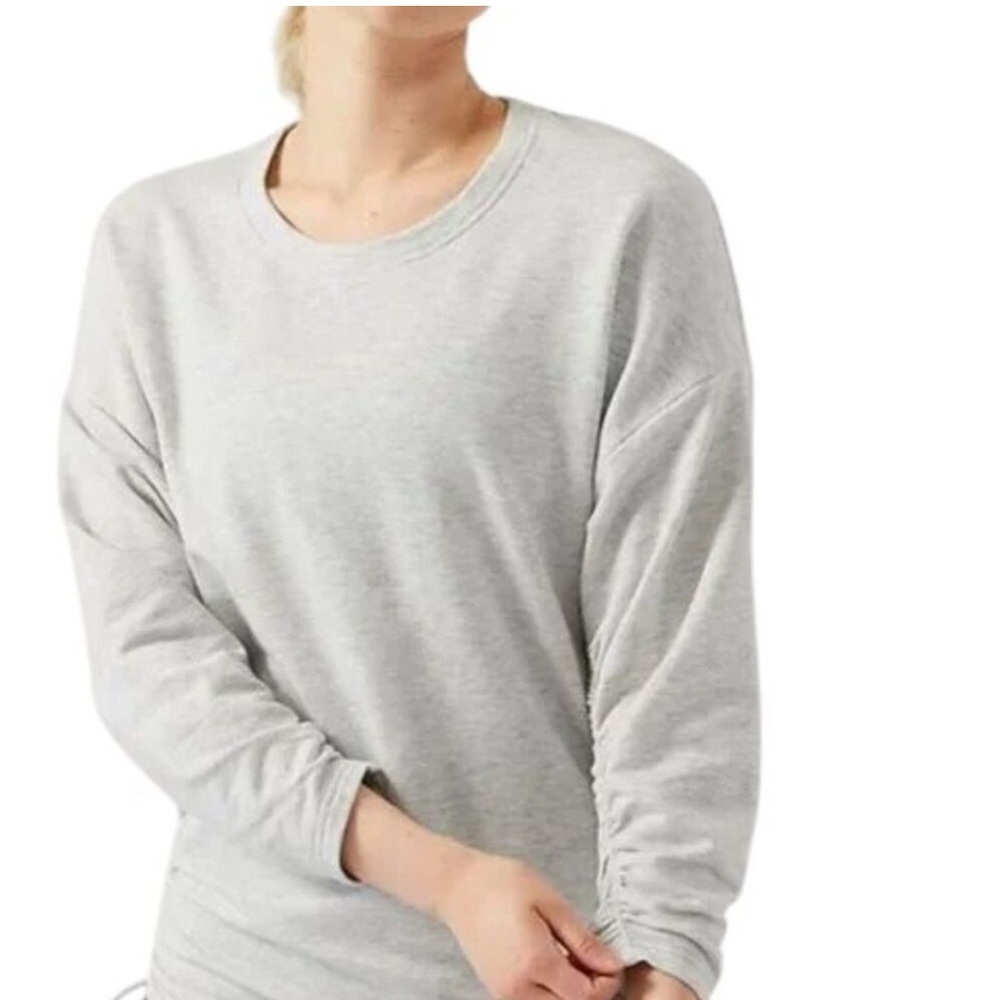 Athleta Lombard Ruched Sweatshirt- size M crew neck gray pullover